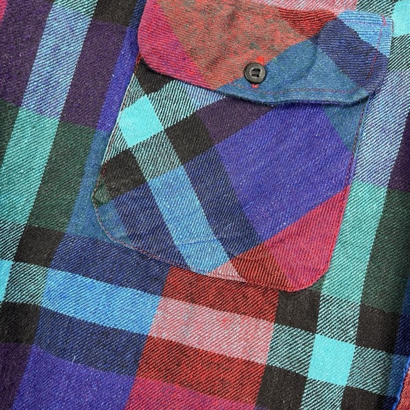 Vintage 90s Exit Zero Shacket Plaid Shirt Jacket Red Blue Green Button Up 3XL‎ - Picture 7 of 10